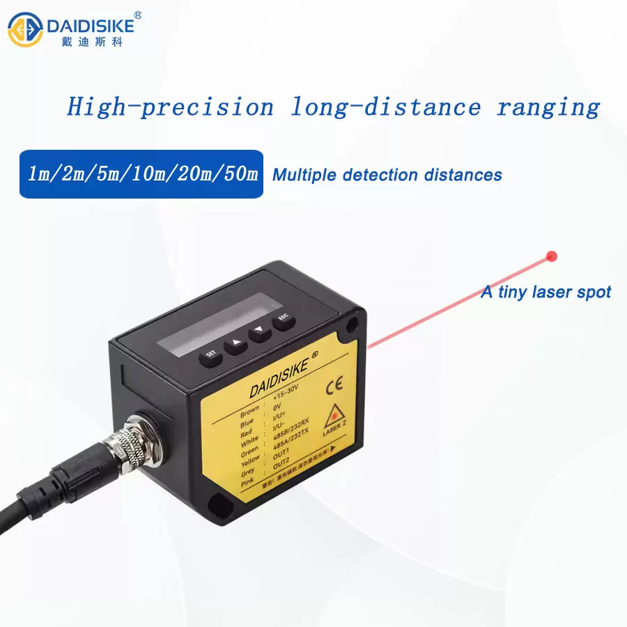 DK-T10 series 100 meter long-distance laser ranging sensor RS232/RS485 communication 4-20mA/0-10V analog digital industrial PLC/PC